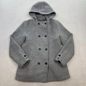 Eddie Bauer Women's Gray Double Breasted Hooded Wool Angora Pea Coat Size Large